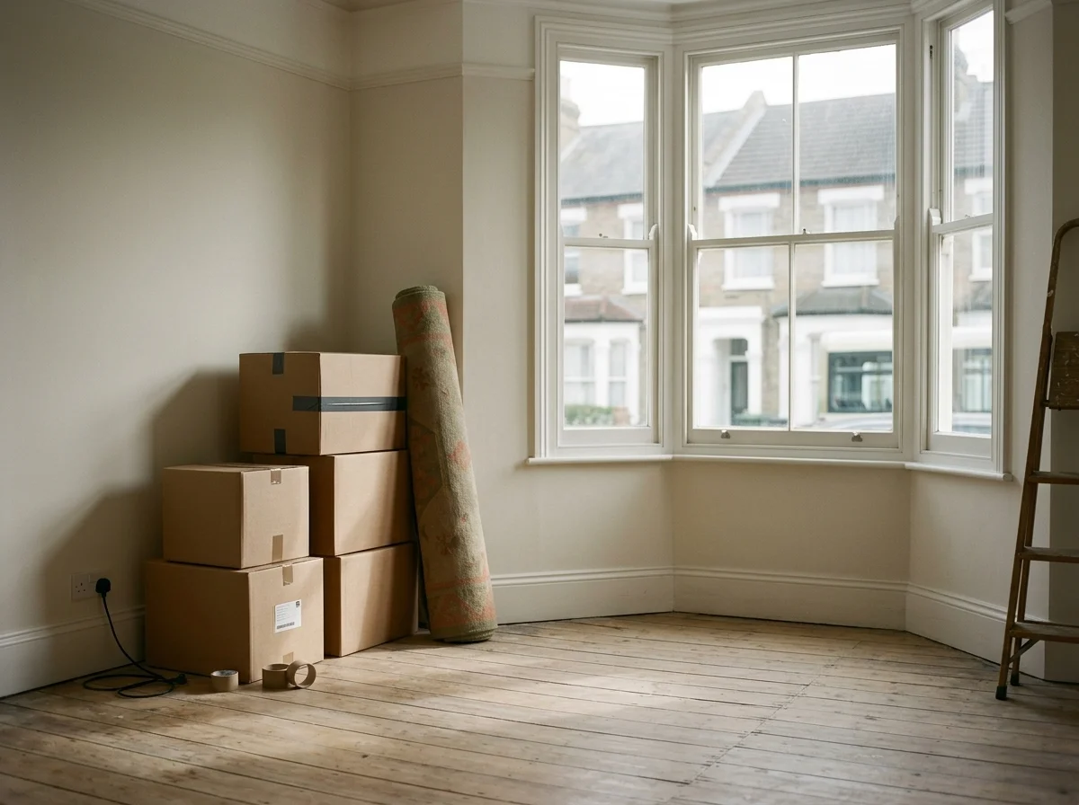 Packed cardboard boxes ready for a move in a Bromley living room